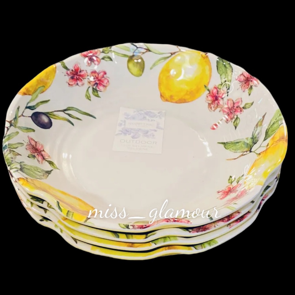Tuscan Lemons and Olives Melamine Salad Dessert Bowls Set of 4 by Shabby chic